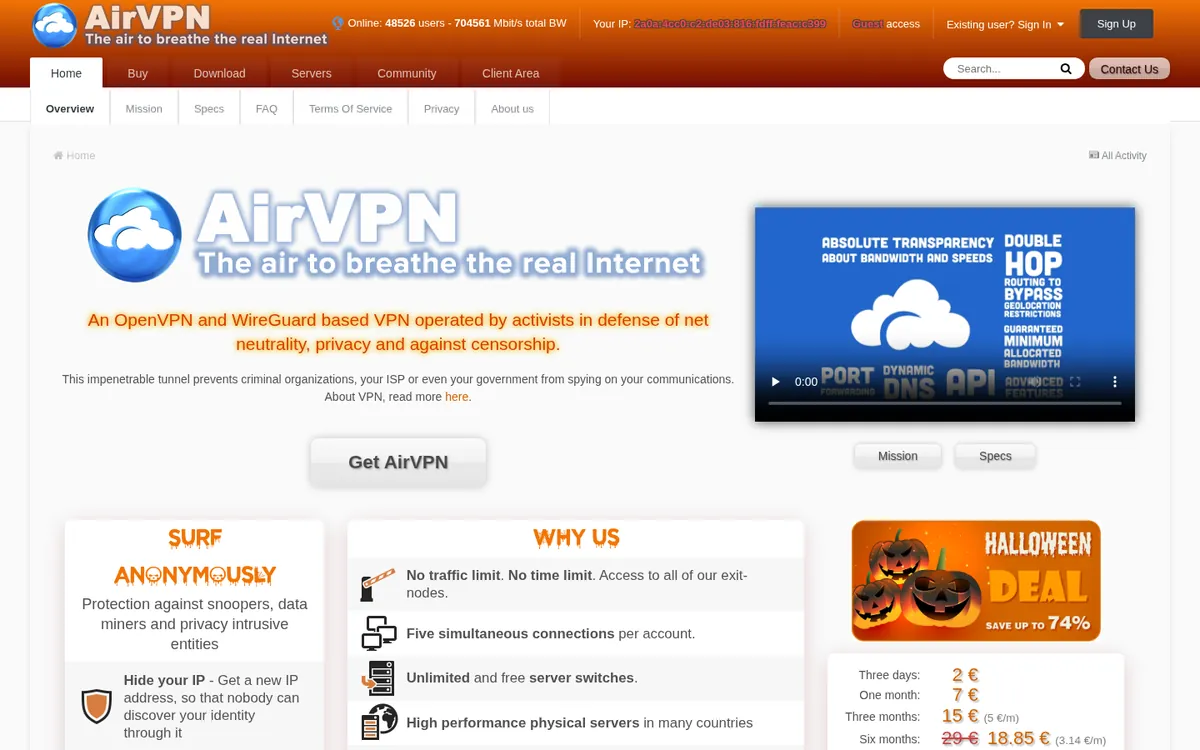 Startseite von AirVPN am Computer – im Vergleich: bester VPN für Österreich