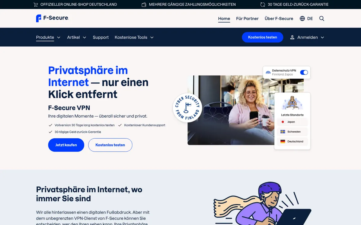 Startseite von F-Secure VPN am Computer – im Vergleich: bester VPN für Österreich