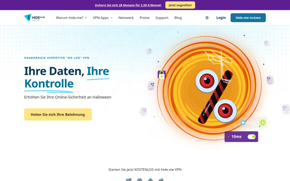Startseite von hide.me am Computer – im Vergleich: bester VPN für Österreich