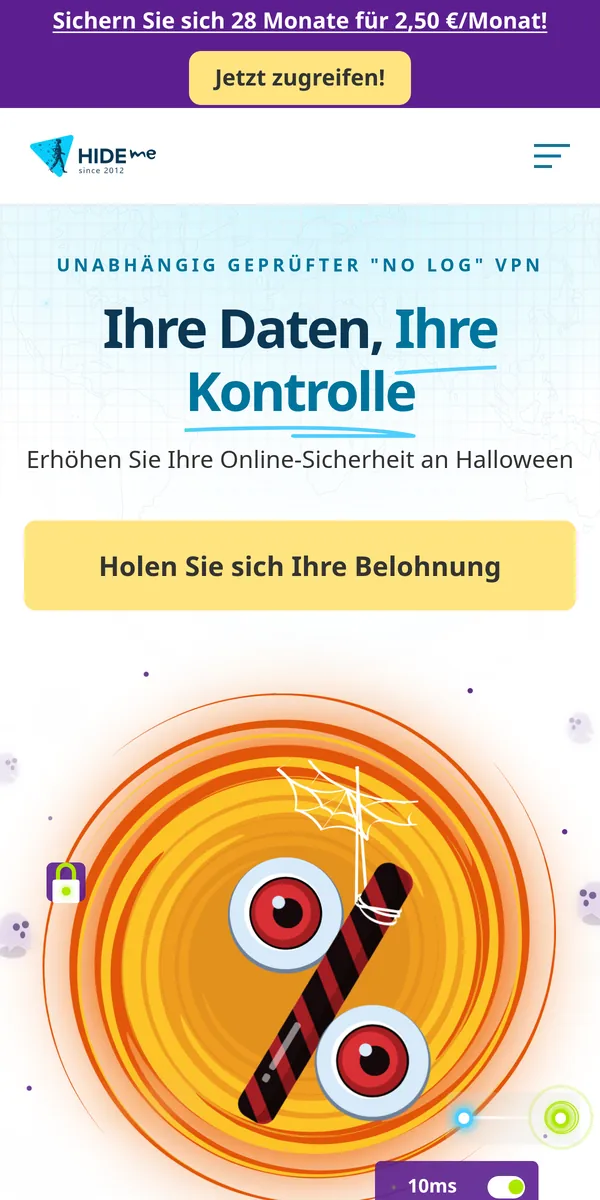 Startseite von hide.me auf dem Smartphone – im Vergleich: bester VPN für Österreich