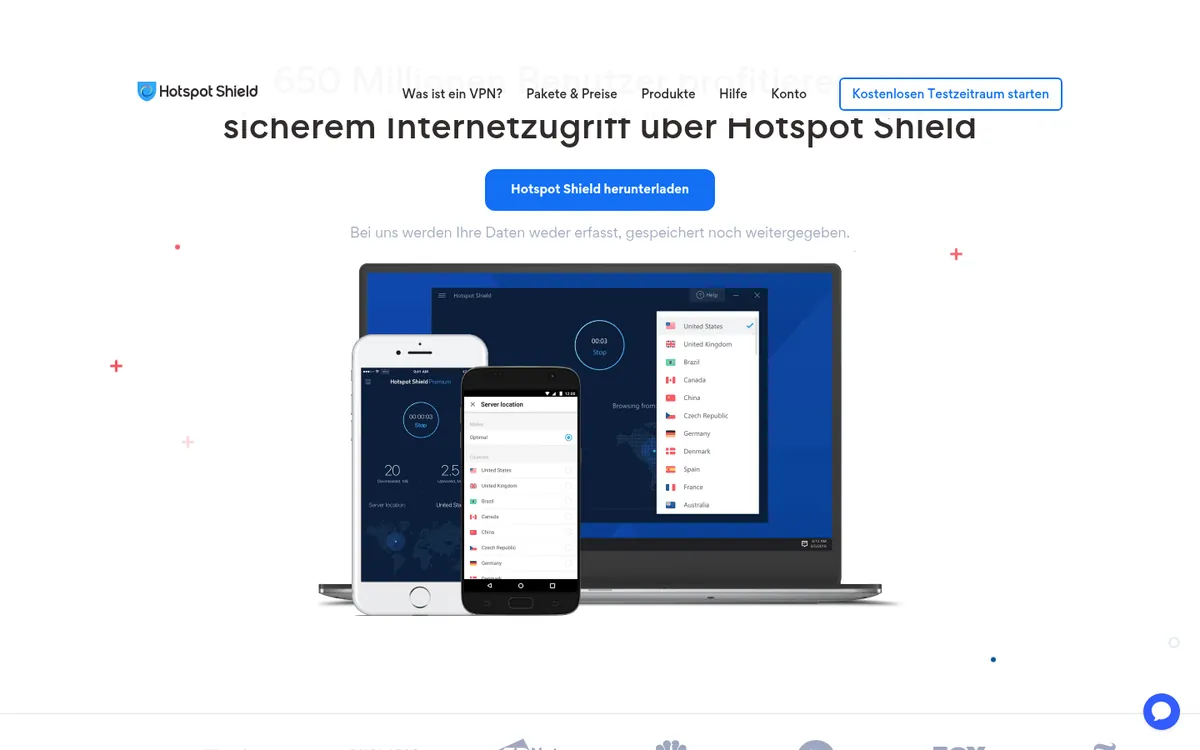 Startseite von Hotspot Shield am Computer – im Vergleich: bester VPN für Österreich