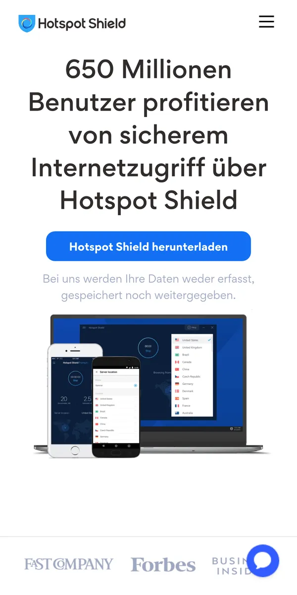 Startseite von Hotspot Shield auf dem Smartphone – im Vergleich: bester VPN für Österreich