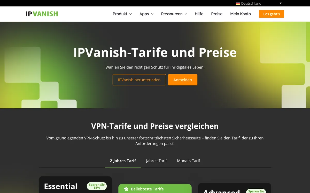 Preisseite von IPVanish – im Vergleich: bester VPN für Österreich