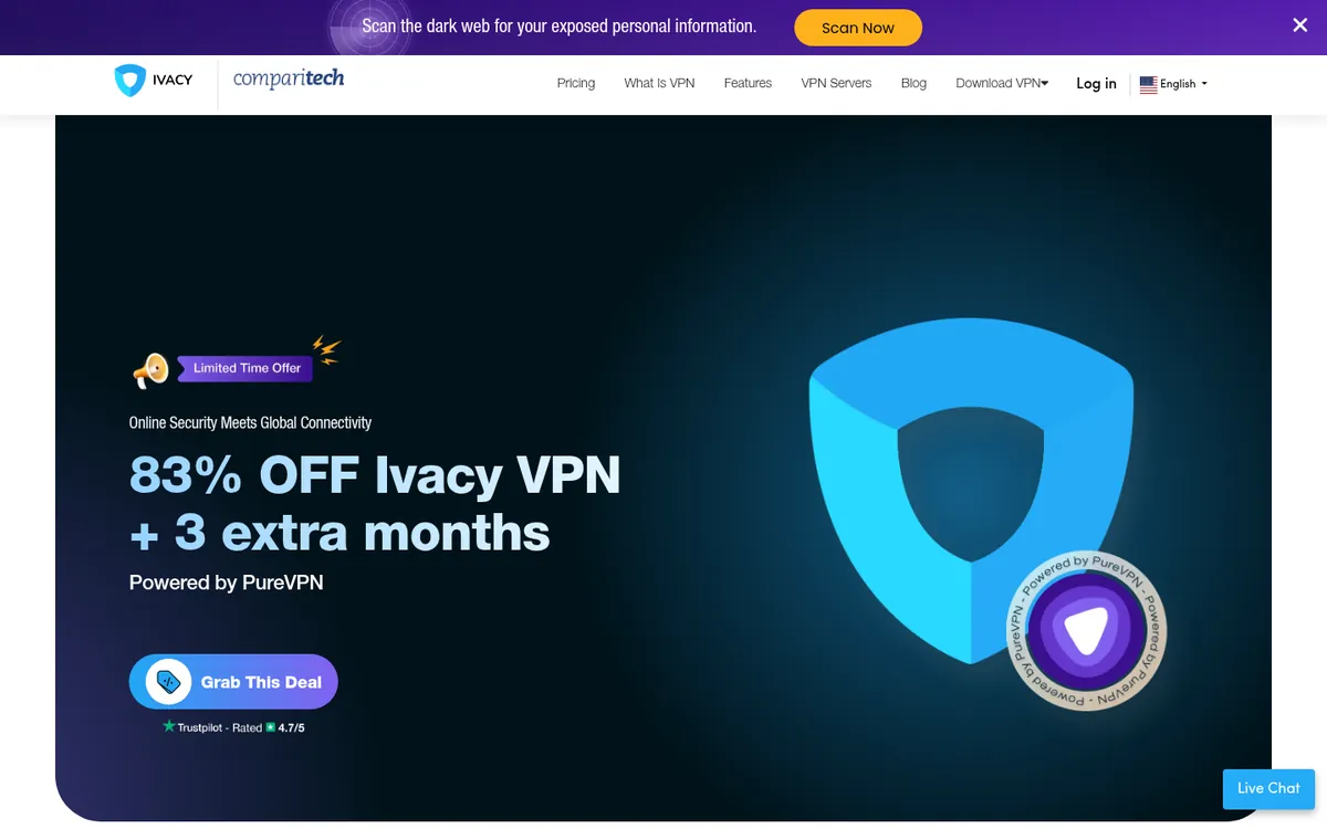 Startseite von Ivacy am Computer – im Vergleich: bester VPN für Österreich
