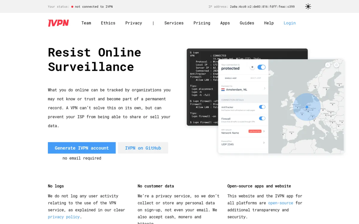 Startseite von IVPN am Computer – im Vergleich: bester VPN für Österreich