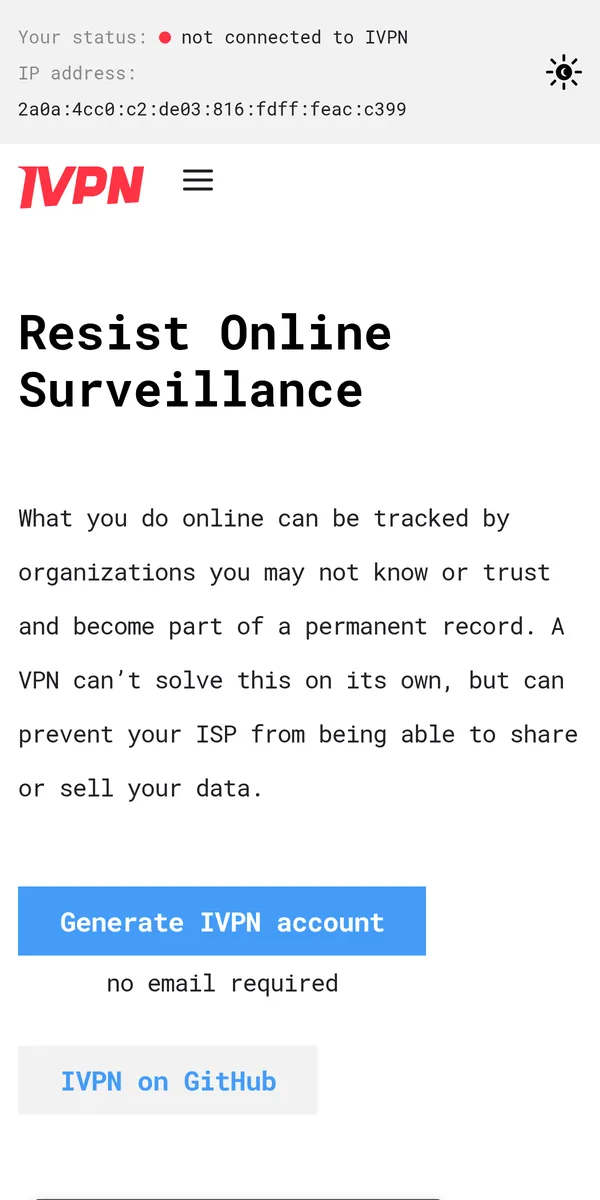 Startseite von IVPN auf dem Smartphone – im Vergleich: bester VPN für Österreich