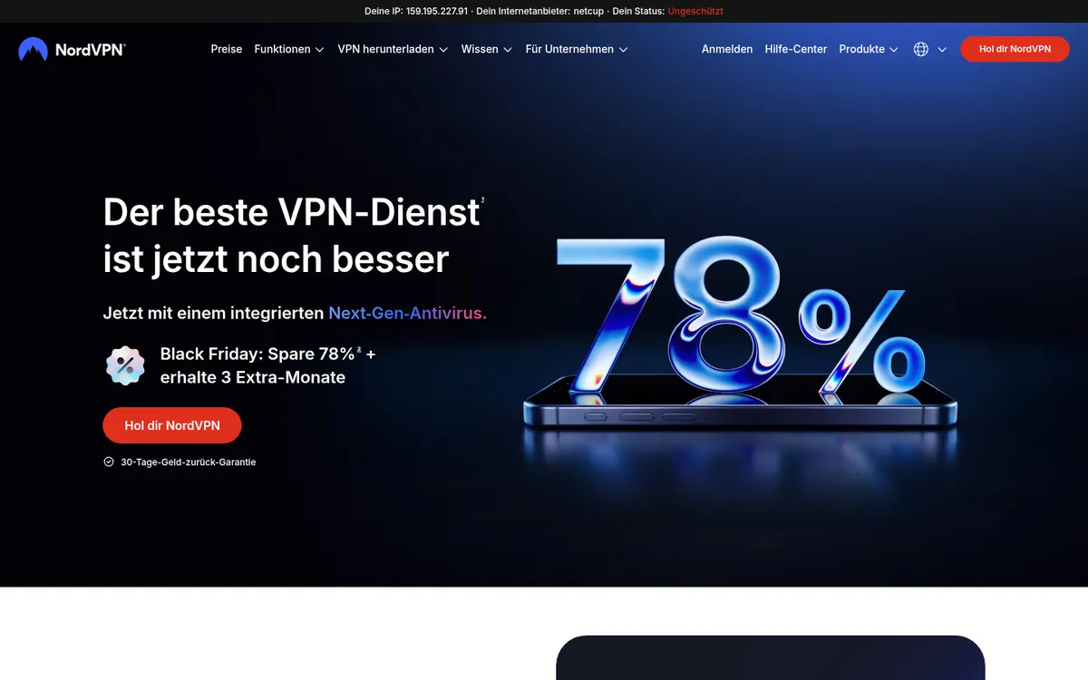 Startseite von NordVPN am Computer – im Vergleich: bester VPN für Österreich