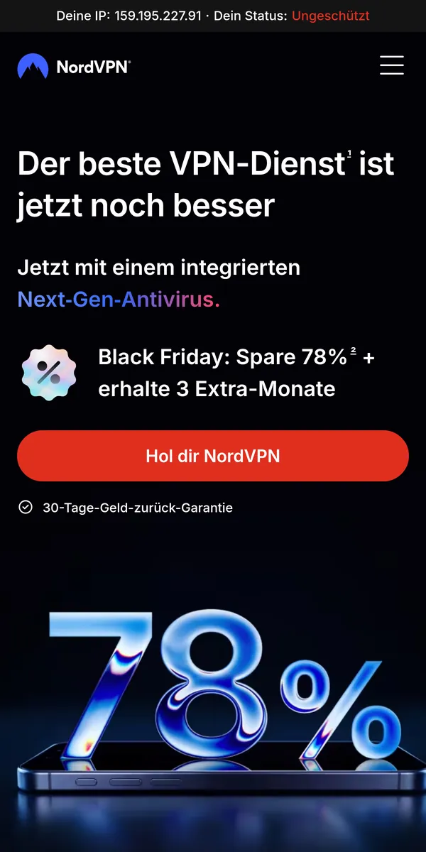 Startseite von NordVPN auf dem Smartphone – im Vergleich: bester VPN für Österreich