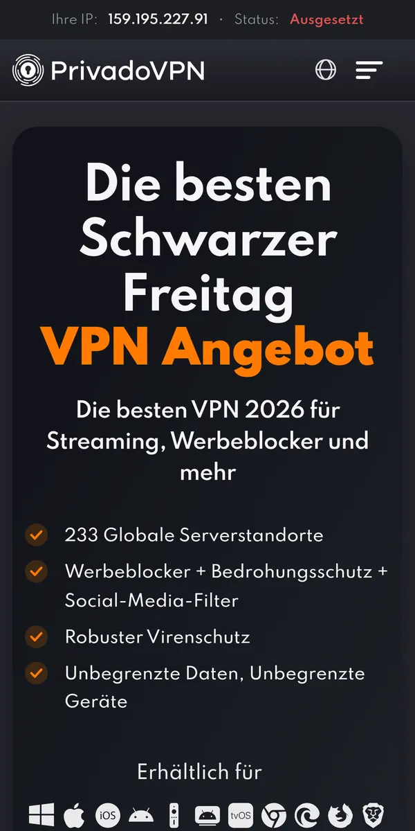 Startseite von PrivadoVPN auf dem Smartphone – im Vergleich: bester VPN für Österreich