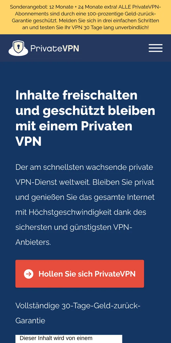 Startseite von PrivateVPN auf dem Smartphone – im Vergleich: bester VPN für Österreich