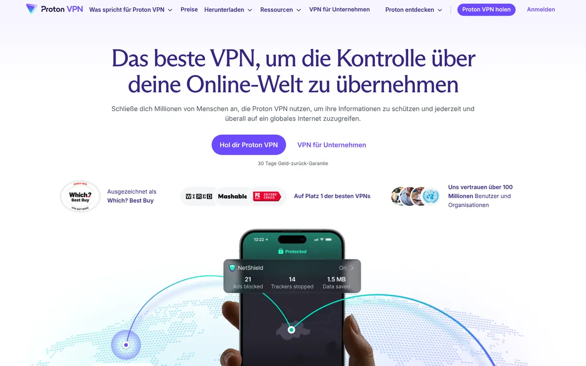 Startseite von Proton VPN am Computer – im Vergleich: bester VPN für Österreich