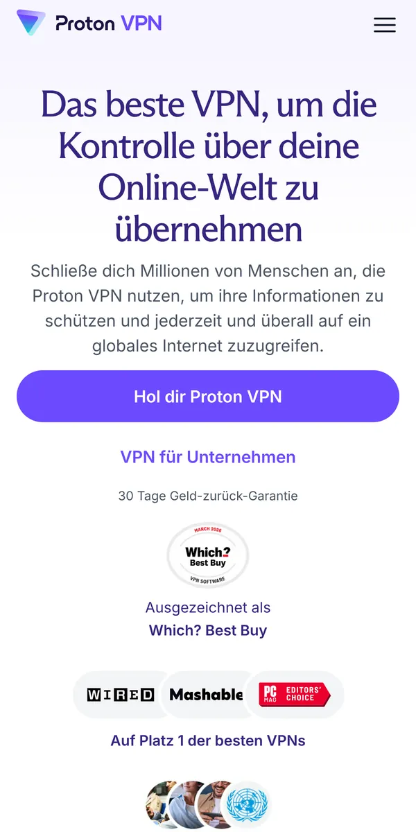 Startseite von Proton VPN auf dem Smartphone – im Vergleich: bester VPN für Österreich