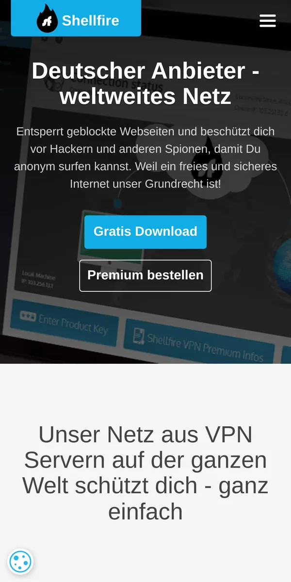 Startseite von Shellfire VPN auf dem Smartphone – im Vergleich: bester VPN für Österreich