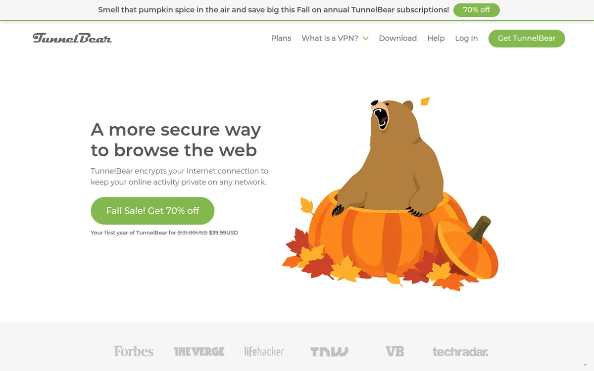 Startseite von TunnelBear am Computer – im Vergleich: bester VPN für Österreich