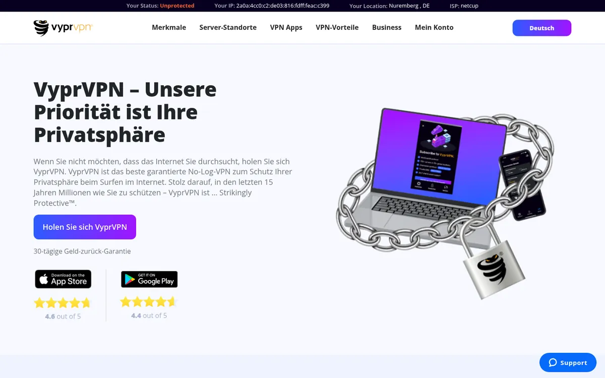 Startseite von VyprVPN am Computer – im Vergleich: bester VPN für Österreich