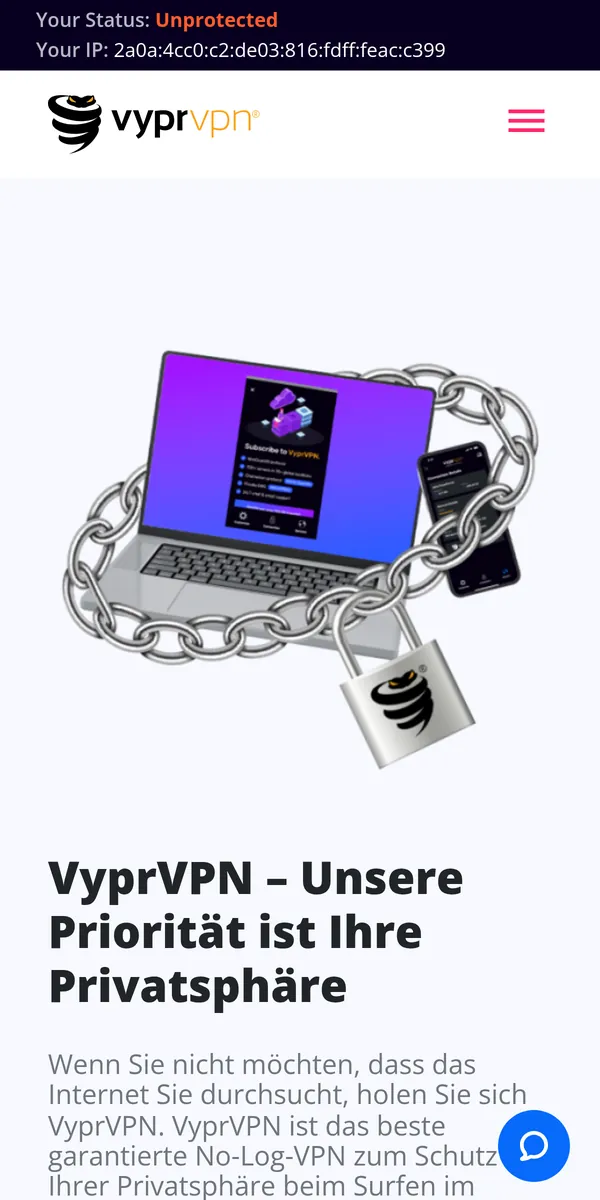 Startseite von VyprVPN auf dem Smartphone – im Vergleich: bester VPN für Österreich