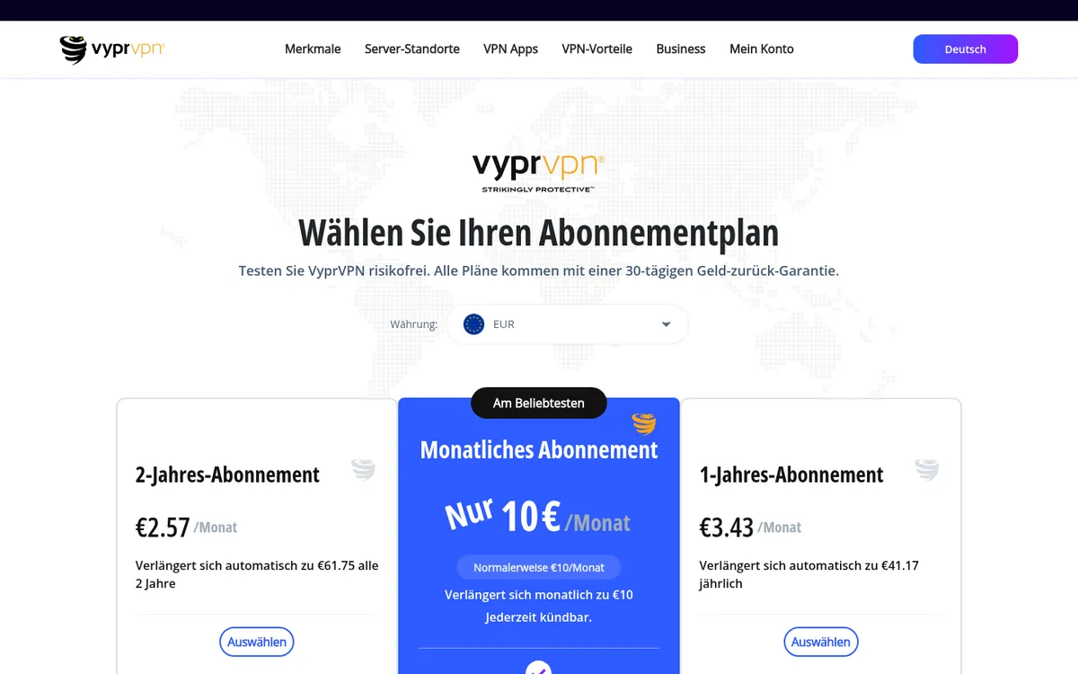 Preisseite von VyprVPN – im Vergleich: bester VPN für Österreich