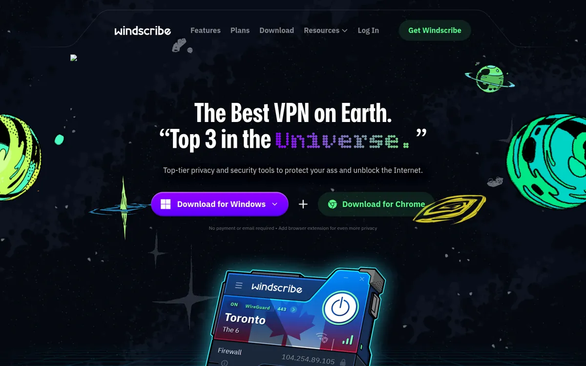 Startseite von Windscribe am Computer – im Vergleich: bester VPN für Österreich